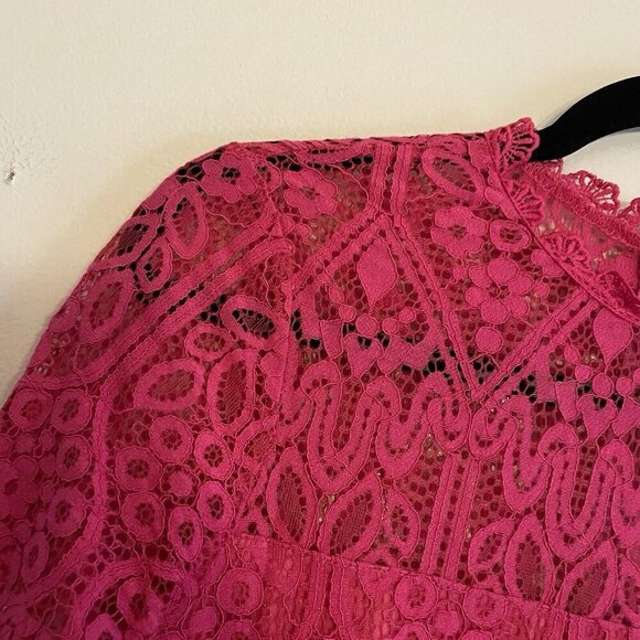 Lulus Women XS Fuchsia Lace High Neck Remarkable Short Sleeve Sheath Dress - Picture 7 of 12